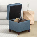 Adeco 17" Square Ottoman with Storage, Small Blue Storage Ottoman Foot Rest with Hinged Lid & Solid Wood Legs, Linen Fabric Foot Stool for Living Room & Bedroom by CozyNest Decor