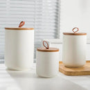 White Ceramic Canister Set with Wooden Lid, 3-Piece Food Storage Jars for Kitchen Counter, Storage Container for Coffee, Tea, Spice, Sugar, Grains, Salt by CozyNest Decor