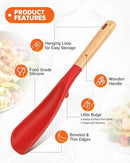 Cooking Spoon and Scraper for Nonstick Cookwares, Great for Cooking and Serving Durable BPA-Free Matte Silicone, Wood Handle Multifunction Spoon for Mixing, Scoop, and Scrape (RED) by CozyNest Decor