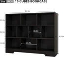 Book Shelf, 10 Cubes Storage Organizer, Freestanding Black Bookshelf Cube Shelf for Bedroom, Living Room, 3-Tier Open Bookshelf Wooden Bookcase by CozyNest Decor