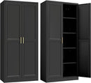 Kitchen Pantry Cabinet,71”Black Metal Pantry Storage Cabinet with Doors and 4 Adjustable Shelves,Kitchen Cabinet with 2 Gold Handles,Tall Cabinet for Livingroom,Pantry, Bathroom by CozyNest Decor