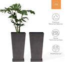 LA JOLIE MUSE 26 inch Tall Planters for Outdoor Plants,Set of 2 Tapered Planters with Trays,Iron Plastic Rectangular Tall Planters for Front Door, Patio and Deck, 26'' Iron With Tray by GreenHaven Gardens
