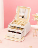 Homde Girls Jewelry Box Jewelry Storage Case Organizer with Mirror for Rings, Earrings, Bracelets, Necklaces (White + Gold) by TinyTreasures Baby Boutique