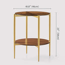 Round Glass End Table, Mid-Century Modern Design Sofa Table for Living Room, D18 x H23, 2-Tier Structure, Amber Glass Top and Walnut Shelf, Sleek Conical Legs with Gold Finish Frame by CozyNest Decor