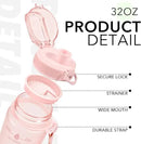 32oz Motivational Water Bottles with Time Marker & Fruit Strainer, Transparent Gradient Color Water Bottle with Times to Drink, Leakproof & BPA Free, Reusable Bottle with Strap (No Straw) by CozyNest Decor