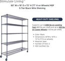 60"x18"x72" Prime Heavy Duty Black 5-Tier Wire Shelving NSF 4000 LBS MAX Capacity Storage Rack for Commercial, Hospital, School, Garage, and Kitchen Uses (with Wheels) by CozyNest Decor