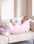 Momcozy Body Pillow for Pregnancy, J Shaped Pregnancy Pillows for Side Sleeping, Soft Maternity Pillow with Jersey Cotton Cover for Head Neck Belly Support, Pink by TinyTreasures Baby Boutique