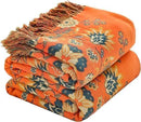 Fall Throw Blanket for Couch Bed Chair,100% Cotton Soft Lightweight Blanket Rustic Quilt -Orange Floral Printed Farmhouse Decor Bed All Season Blankets,60"×80" by CozyNest Decor