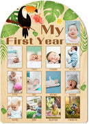 ORIGACH My First Year Baby Growth Photo Display Wood Board - 12 Months Newborn Milestones Photo Board - Neutral Baby Keepsake Board 1st Birthday Party Nursery Decor New Mom Gift - Toucan & Leaves by TinyTreasures Baby Boutique