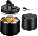 14oz Insulated Vacuum Food Jar with Buckle Lid,Soup Thermo for Hot Food Kids,Wide Mouth Leakproof Stainless Steel Lunch Container with Spoon-Black by TinyTreasures Baby Boutique