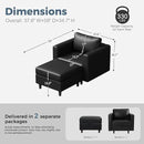 Faux Leather Single Sofa with Storage Ottoman, Modern Accent Chair Deep Seat Large Reading Armchair, Chaise Lounge Chair for Living Room Bedroom Office Black by CozyNest Decor