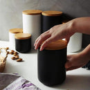 Ceramic Food Storage Jar Canister Modern Design Food Canisters with Airtight Seal Bamboo Lid, Loose Tea Coffee Spice Nuts Snacks Storage Jar Canister (Black 8.79oz/260ml) by CozyNest Decor