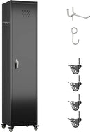 72''H Metal Broom Closet Storage Cabinet with Wheels & Pegboards, Mops Broom Closet Organizer with Locking Door & Hanging Rod,Cleaning Tool Garage Storage Cabinet,Assembly Required,Black by GreenHaven Gardens