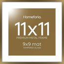 Homeforia 11x11 Picture Frame Brass, High End Metal 11 by 11 Square Bronze Frames with Mat 9 x 9 Photo, 11by11 Poster Frame Matted to 9x9 Print, Wall Hanging Frames, Tempered Glass, Wall Kit, Set of 1 by CozyNest Decor