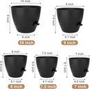 Plant Pots 10/9/8/7.5/7 Inch Self Watering Pots, Set of 5 Plastic Planters with Drainage Holes and Saucers,Plastic Flower Pots,Nursery Planting Pot for Indoor Out Door Plants(All Black) by CozyNest Decor