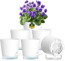 6 inch Self Watering Pots for Indoor Outdoor Plants, 6 Pack Flower Plant Pots with Drainage Holes and Clear Reservoirs, Visible Water Level, Plastic Planters with Wicking Rope, White by GreenHaven Gardens