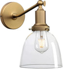 PERMO Industrial Vintage Slope Pole Wall Mount Single Sconce with 6.7" Oval Dome Clear Glass Shade Wall Sconce Light Fixture (Antique Gold) by CozyNest Decor