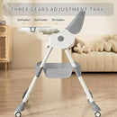 High Chairs for Babies and Toddlers, 4 in 1 Convertible Baby High Chair, Portable High Chair for Travel with Adjustable Height and Back, Foldable HighChair with Wheels& Pu Cushion (Grey) by TinyTreasures Baby Boutique
