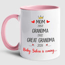 Mom Grandma Promoted To Great Grandma Coffee Mug Cup 11 15 Oz, Personalized New Great-Grandmother Ceramic Coffee Cup EST. 2026, Customized Choose Name White Accent Mug Gift For Pregnancy Announcement by TinyTreasures Baby Boutique
