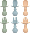 Baby Spoons and Forks Feeding Set, 6 Pack Silicone First Stage Self Feeding Toddler Utensils, BPA Free, Baby Led Weaning Supplies for Training Spoons by TinyTreasures Baby Boutique