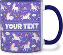 Personalized Mug for Kids - Purple Unicorn - Custom Name/Text, Ceramic Hot Chocolate/Cocoa/Coffee Cup for Girls, Birthday/Christmas/Holiday Gift - 11 oz, Navy Blue Handle by TinyTreasures Baby Boutique