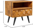 Bme Georgina Solid Wood Nightstand With 1 Drawer & Open Shelf- Fully Assembled Mid Century Modern Side Table - Geometric Pattern Bedside Dresser for Bedroom and Living Room by CozyNest Decor