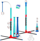 3-in-1 Baseball Set for Kids: Hanging Batting Tee + T Ball Stand Set Auto Ball Launcher for Toddlers & Youth Adjustable Height with 6 Balls 2 Bats Outdoor&Indoor Toys Sports Gifts for 3-12 Years Old by TinyTreasures Baby Boutique