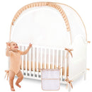 Baby Safety Crib Tent Infant Pop up Mosquito Net Nursery Bed Canopy Netting Cover - Keep Baby from Climbing Out with Hanging Diaper Storage Bag (Beige) by TinyTreasures Baby Boutique