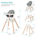 Baby High Chair, 6 in 1 Wooden Convertible High Chairs for Babies and Toddlers, Booster Seat with Double Tray & Reversible Footrest Baby Highchair, 5-Point Harness Baby Feeding Chair, Grey by TinyTreasures Baby Boutique