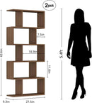 Brown 5-Tier Geometric Bookcase, S-Shaped Modern Bookshelf Set of 2, 62.6" Tall Room Divider Book Shelf, Decorative Display Shelf by CozyNest Decor