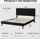 Full Size Bed Frame, Velvet Upholstered Platform Bed with Vertical Channel Tufted Headboard and Footboard, No Box Spring Required, Easy Assembly, Black by CozyNest Decor