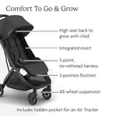 UPPAbaby Minu V3 Travel Stroller | Lightweight + Compact Design | One-Hand Fold + Unfold | from Birth + Overhead Compatible | Jake (Charcoal/Carbon Frame/Black Leather) by TinyTreasures Baby Boutique