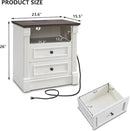 26" Tall Farmhouse Night stand Set of 2, 2 Drawers End Table w/Charging Station, 23.6" Wide Wood Side Table w/Roman Column, Large Rustic Sofa Table w/Open Shelf, Bedside Table for Bedroom, White by CozyNest Decor