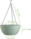 13 inch Large Hanging Planters Plant Pots for Outdoor Indoor Plants with Drainage Holes and Chain, 2 Pack Round Hanging Flower Pots for Garden Home Porch Decor, Green by GreenHaven Gardens