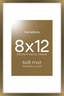 Homeforia 8x12 Picture Frame Bronze, High End Metal 8 x 12 Brass Frames with Mat 6 by 8 for Photo, 12x8 Frame Matted to 6x8 inch Print, 8by12 Wall or Tabletop Frame, Tempered Glass, Wall Kit, Set of 1 by CozyNest Decor