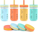 Tronco 12 oz Glass Sippy Cup for Kids & Toddlers | Mason Jar Smoothie Cups with Spill-Proof Silicone Straws, Non-Slip Silicone Sleeves & Lids, BPA-Free Snack Cups, Dishwasher Safe by TinyTreasures Baby Boutique