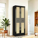 71" Tall Black & Rattan Pantry Cabinet - Boho Chic Kitchen Storage with Doors & Drawer for Dining Room, Hallway or Kitchen Organization by CozyNest Decor