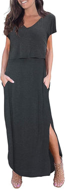 Smallshow Women's Maternity Nursing Dresses Split Long Dress for Breastfeeding by TinyTreasures Baby Boutique