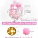 9.85Ft Fairy Lights 20 Cute Pink Pompoms 20 LEDs Cherry Blossom String Garland Battey Operated with Timer Flower Lights for Bedroom Kids Room Party Birthday Wedding Valentines Decoration by CozyNest Decor