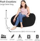 Posh Creations Bean Bag Chair for Kids, Teens, and Adults Includes Removable and Machine Washable Cover, Soft Faux Rabbit Fur - Black, 38in - Large by TinyTreasures Baby Boutique