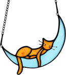 BOXCASA Sleeping Cat Stained Glass Windown Hanging,Orange Cat on Moon Beautiful Handcrafted Sun Catcher Gifts for Daughter,Mothers Day,Christmas and Cat Lover by GreenHaven Gardens