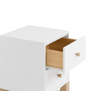 Storkcraft California 2 Drawer Nightstand (White with Driftwood) - GREENGUARD Gold Certified Nightstand for Kids Bedroom, Premium Wood Storage with Elegant, Iconic Block Feet by TinyTreasures Baby Boutique