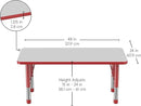 FDP Rectangle Activity School and Kids Classroom Table (24 x 48 inch), Toddler Legs, Adjustable Height 15-24 inches - Gray Top and Red Edge by CozyNest Decor