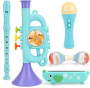 Musical Toys for 2 3 Year Old Boy Girl Birthday Gifts, 5 in 1 Montessori Musical Instruments for Toddlers 2-4 with Trumpet/Microphone/Flute/Harmonica, Preschool Learning Toys for Baby 18+ Months by TinyTreasures Baby Boutique