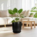 Ceramic Planter 10 Inch - Ceramic Pot for Indoor Plants Outdoor Plant Pot with Drainage Hole and Saucer Cylinder Flower Pot Black by GreenHaven Gardens