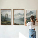SIGNINART Large Green Forest Framed Canvas Wall Art Set, Misty Mountain Lake Scenery Wall Decor, Modern Foggy Wood Landscape Artwork, Oil Printing Style Nature Art Print for Living Room, Bedroom, Office 16 x24 x3 by CozyNest Decor