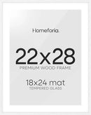 Homeforia 22x28 Poster Frame White, High End Oak 22 x 28 Wood Picture Frame with Mat 18 by 24 for Photo, 22x28 Large Wooden Frame Matted to 18x24, 28x22 Thin Frames, Tempered Glass, Wall Kit, Set of 1 by CozyNest Decor
