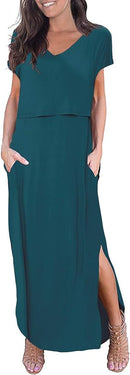 Smallshow Women's Maternity Nursing Dresses Split Long Dress for Breastfeeding by TinyTreasures Baby Boutique
