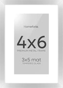 Homeforia 4x6 Picture Frame Silver, High End Metal 4 x 6 Silver Frames with Mat 3 x 5 Print, 4by6 Desk Frame Matted to 3x5 inch Photo, 4 by 6 Wall or Tabletop Frame, Tempered Glass, Wall Kit, Set of 1 by CozyNest Decor