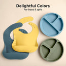 KeaBabies 2-Pack Silicone Baby Bibs for Eating - Sturdy Food-Grade Silicone Bibs for Babies Girl, Boy, Large Food Catcher, Clean & Put On Easily, Waterproof Toddler Feeding Essentials (Valiant) by TinyTreasures Baby Boutique